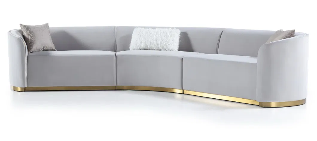 Zhida New High Quality Italian Sofa Set Design Sectional Sofa Golden Leg Luxury Living Room Furniture Set Modular Round Shape Armrest Sofa