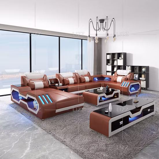 Divano in pelle moderno per mobili da soggiorno a forma di U per la casa moderna