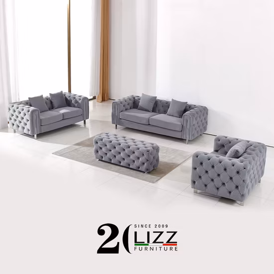 Divano Dubai Mobili di lusso moderno Chesterfield Soggiorno Divano in tessuto di velluto